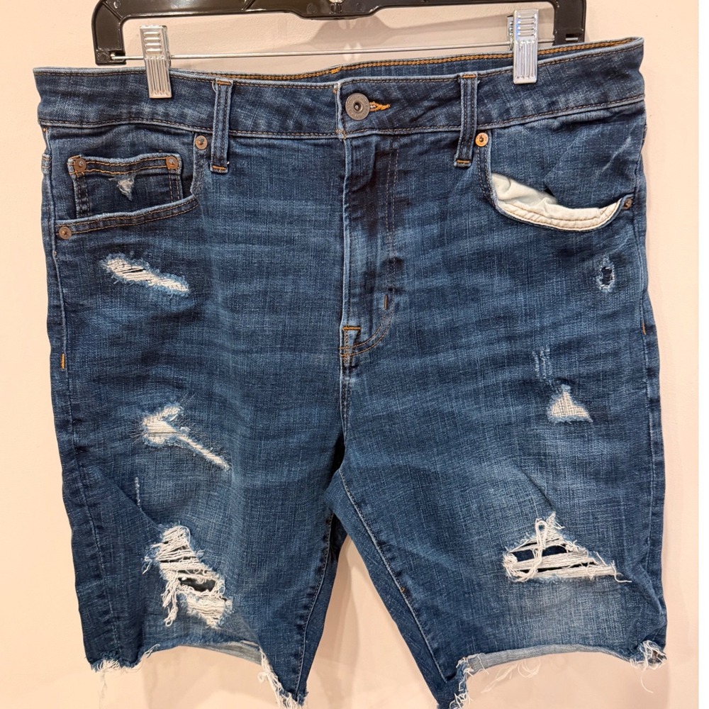 American Eagle Mens 36 Distressed Denim Shorts Stretch Cutoff Raw Hem Jorts